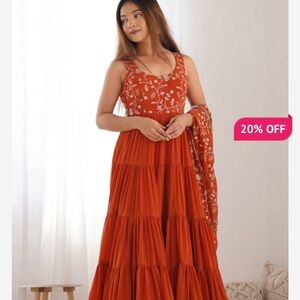 Orange Ruffled Tiered Maxi Sundress